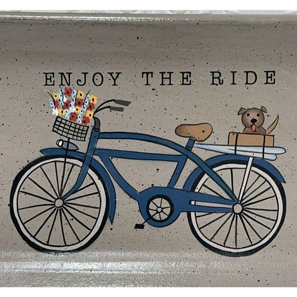 Vintage Donna White Bicycle ‘enjoy the ride’ coin and key wooden tray, rustic - Picture 10 of 10